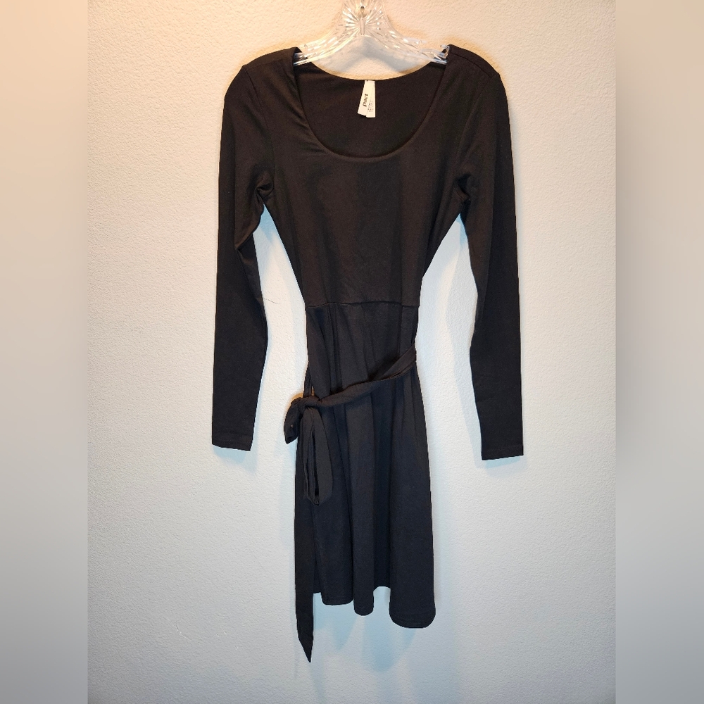 Pact Organic Cotton Stretch Waist Tie Dress Women Size XS Black